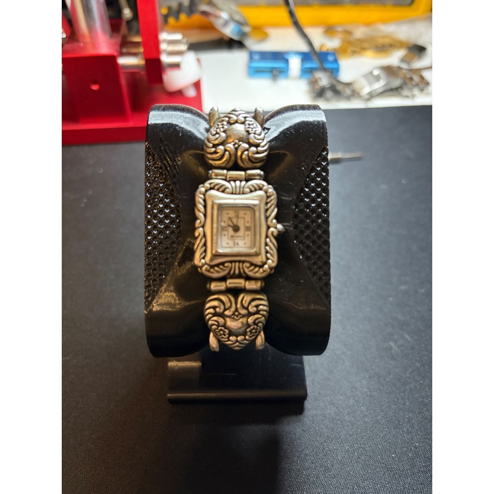 Brighton Venice Watch Women Silver Leather Ornate Scroll Heart Wristwatch